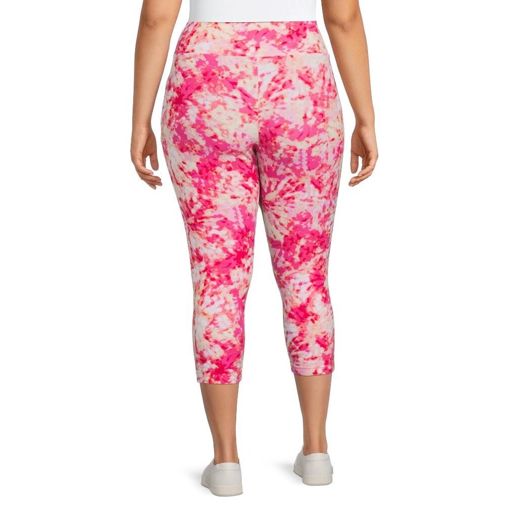 Terra & Sky Womens Plus Leggings Size 1X, 2X, 3X High Rise Capri Coral Tie Dye - Picture 3 of 6